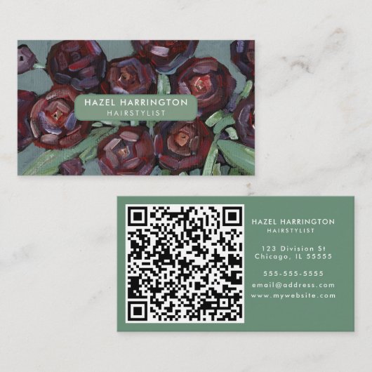 Carte De Visite QR Code scanner Moody Abstrait Flowers Art (Devant / Derrière)
