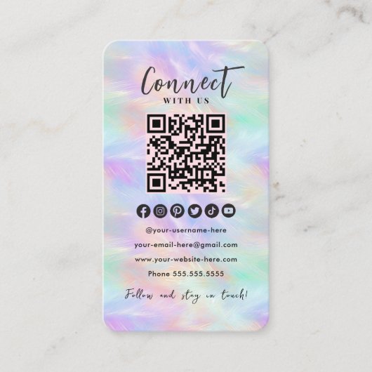Carte De Visite QR Code Se Connecter Avec Nous Iridescente Opal De (Devant)