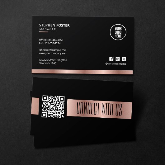 Carte De Visite QR Code Se Connecter Avec Us Social Media Rose Gol