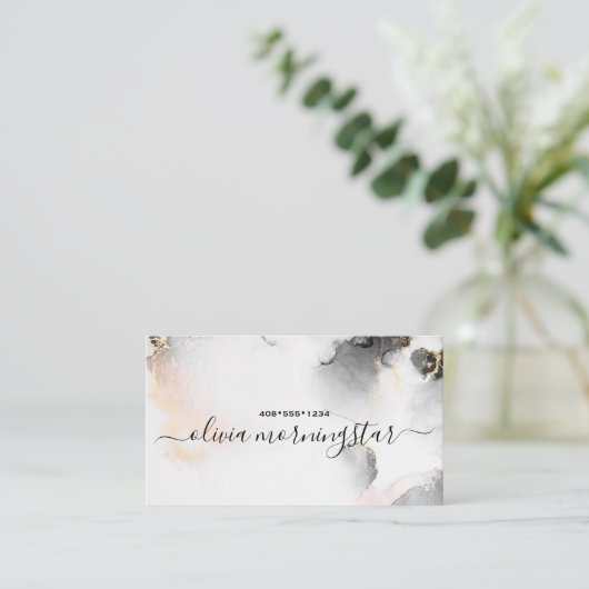 Carte De Visite QR Code Sig Black Gold Blush Aquarelle Agate (Debout devant)