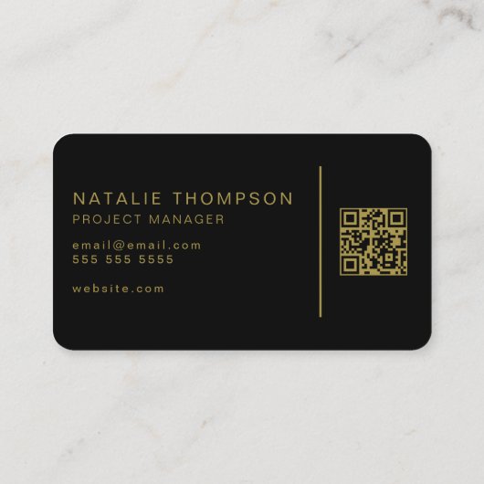 Carte De Visite QR Code Simple Classy Élégant Noir et Or (Dos)