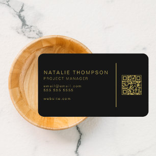 Carte De Visite QR Code Simple Classy Élégant Noir et Or