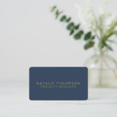 Carte De Visite QR Code Simple Elegant Classy Marine Bleu et Or (Debout devant)