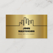 Carte De Visite QR Code Simple Gold & Black Real Estate Agent (Devant)