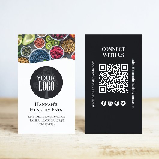 Carte De Visite QR Code simple photo et logo noir