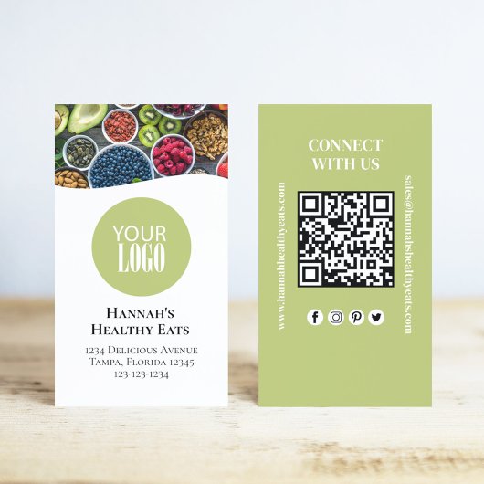 Carte De Visite QR Code Simple Photo et Logo Vert