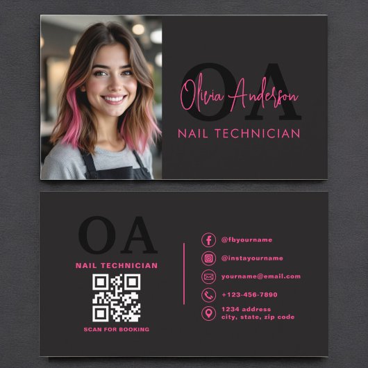 Carte De Visite QR Code Spécialiste des ongles photo Typographie m