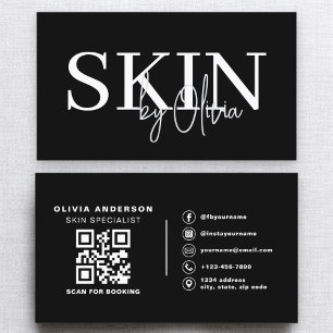 Carte De Visite QR Code Spécialiste des soins de la peau Noir Blan