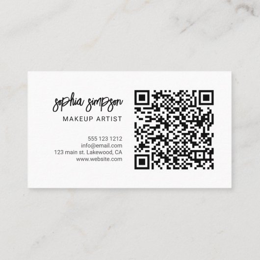 Carte De Visite QR Code stylish Script Girly Minimal blanc (Dos)