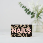 Carte De Visite QR Code Super Black Light Rose NAILS Kraft (Debout devant)