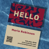 Carte De Visite QR Code Super Bourgogne Beige Marine Blue Squiggle
