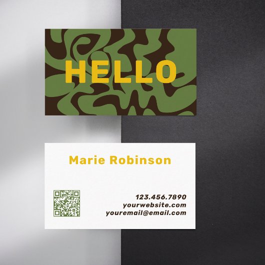 Carte De Visite QR Code Super Gold Brown Armée Green Squiggles