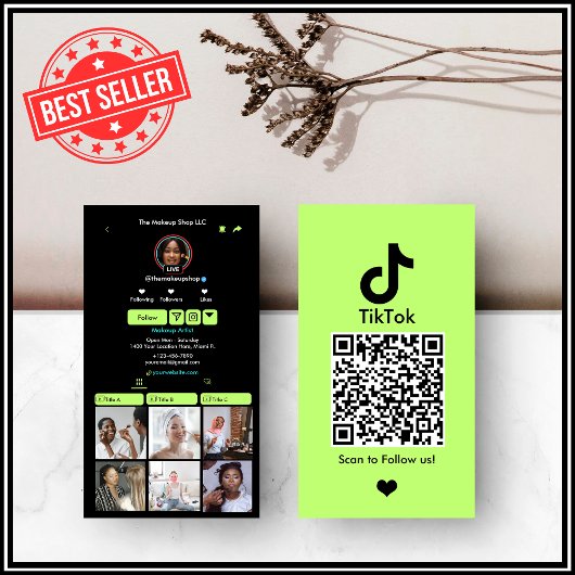 Carte de visite QR Code TikTok Vert Citron Média S