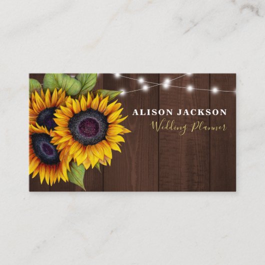 Carte De Visite QR CODE tournesol rustique wedding planner en bois (Devant)