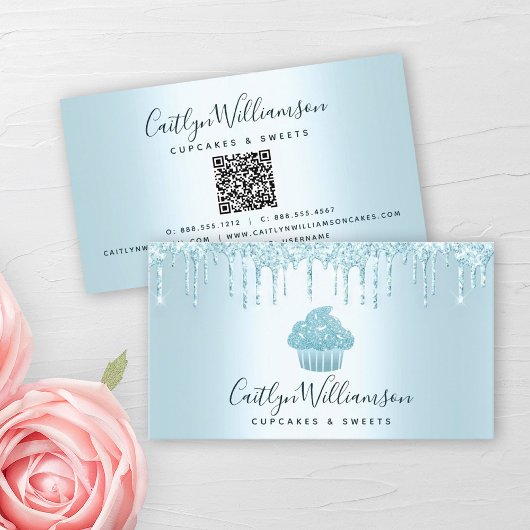 Carte De Visite QR Code Turquoise Cupcake Drivers Bakery Pâtisseri