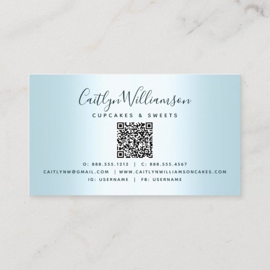 Carte De Visite QR Code Turquoise Cupcake Drivers Bakery Pâtisseri (Dos)