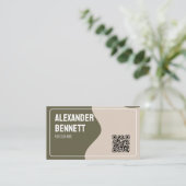 Carte de visite QR code vert et crème de simplicit (Debout devant)