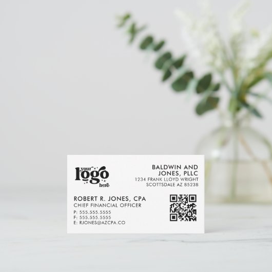 Carte De Visite QR Code Votre logo Plain White Générique Design (Debout devant)