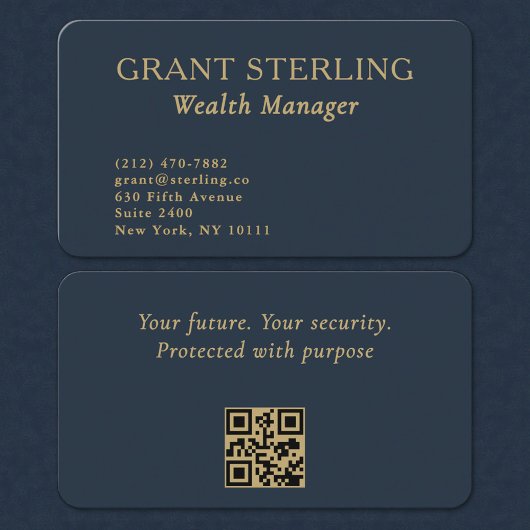 Carte De Visite QR Code Wealth Manager Navy Blue Gold