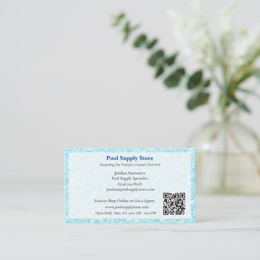 Carte De Visite QR Code White Blue Swimming Pool Contractor (Debout devant)