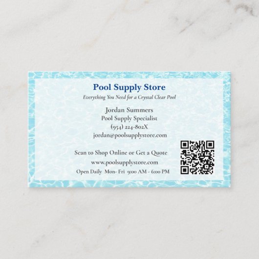 Carte De Visite QR Code White Blue Swimming Pool Contractor   (Devant)