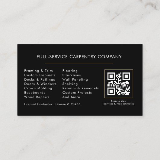 Carte De Visite QR Code Woodworking Carpentry Hammer Saw (Dos)