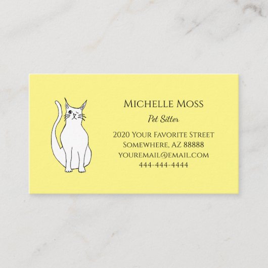 Carte De Visite QR, code Yellow Pet Sitter Cute Cat (Devant)