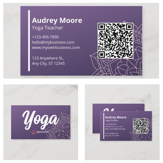 Carte De Visite QR Code Yoga Enseignant Modèles