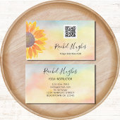 Carte De Visite QR Code Yoga Instructeur Tournesol Aquarelle