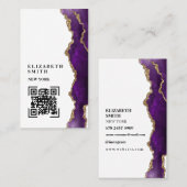 Carte de visite QR en marbre violet texture (Devant / Derrière)