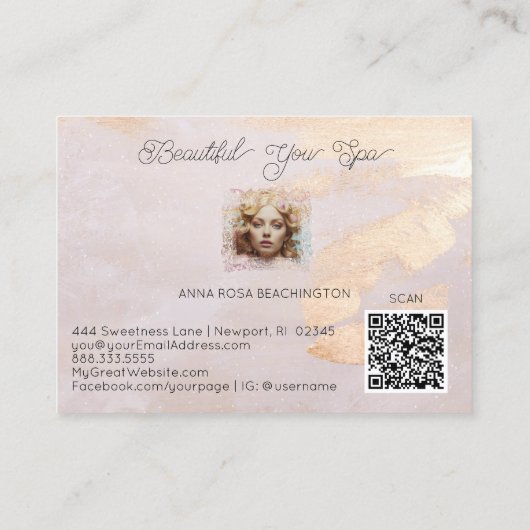 Carte De Visite *~* QR Femmes Fille Beige Peach Pastel (Dos)