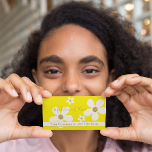 Carte De Visite QR Floral Jaune Grand Blanc Or Professionnel