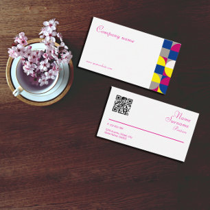 Carte de visite QR fuchsia blanche géométrique abs
