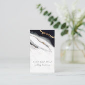 Carte De Visite *~* QR Luxe Agate Black Gold White Glam AP66 (Debout devant)
