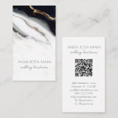 Carte De Visite *~* QR Luxe Agate Black Gold White Glam AP66 (Devant / Derrière)