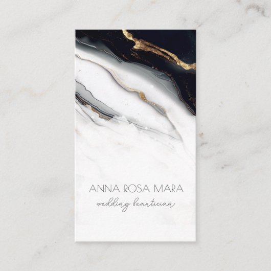 Carte De Visite *~* QR Luxe Agate Black Gold White Glam AP66 (Devant)