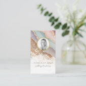Carte De Visite *~* QR Luxe Agate Pastel PHOTO LOGO Gold AP66 (Debout devant)