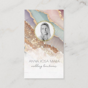 Carte De Visite *~* QR Luxe Agate Pastel PHOTO LOGO Gold AP66