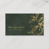 Carte De Visite QR Luxe vert élégant faux feuille d'or feuillage (Devant)