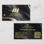 Carte De Visite *~* QR Marbre Noir Or Initiale Monogramme AP66 (Devant / Derrière)