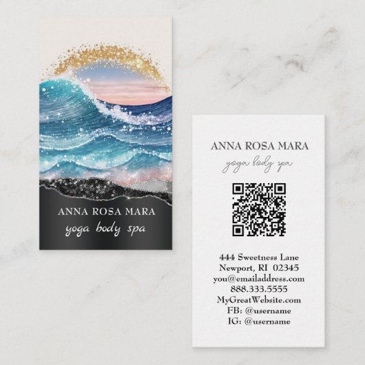 Carte De Visite *~* QR Nautical Beach Sand Waves Sea Art Ocean AR7 (Devant / Derrière)