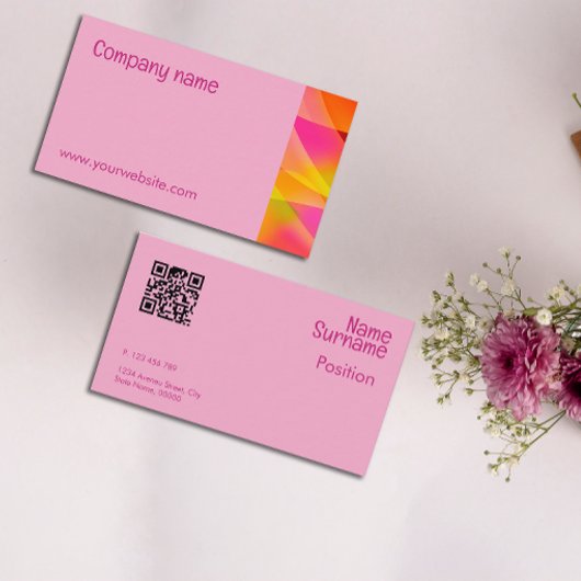 Carte de visite QR orange jaune fuchsia abstrait
