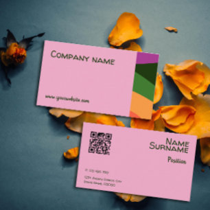 Carte de visite QR orange jaune vert rose abstrait