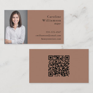 Carte De Visite QR photo professionnel marron mocha minimaliste de