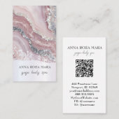 Carte De Visite *~* QR Pink Silver Luxe Agate Parties scintillant (Devant / Derrière)