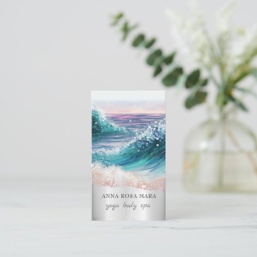 Carte De Visite *~* QR Plage Ornate Vagues Mer Océan O7 Sable (Debout devant)