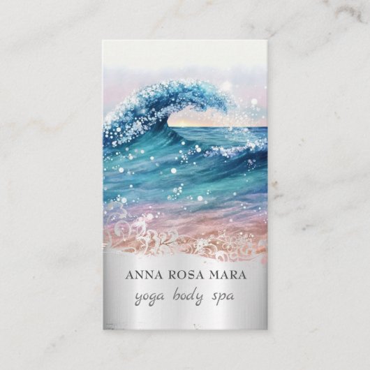 Carte De Visite *~* QR Plage Ornate Vagues Océan AR7 Sand Sea (Devant)