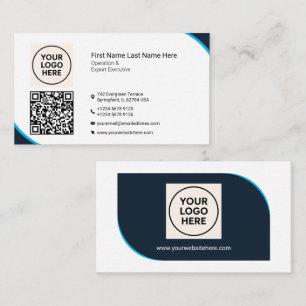 Carte De Visite QR Professionnel Formel Moderne Bleu Marine Entrep