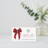 Carte De Visite QR Red Coquette Bow Elegant Events Design (Debout devant)