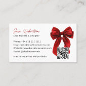 Carte De Visite QR Red Coquette Bow Elegant Events Design (Dos)